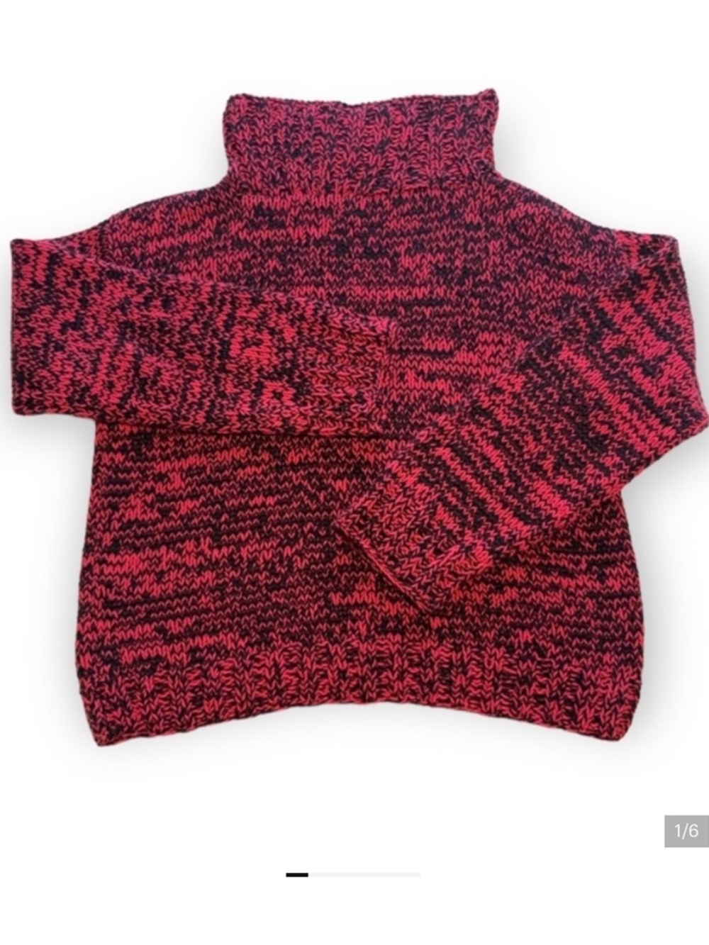 Aran Pure Handknit Turtleneck Cotton Sweater Oversized Pullover Small S